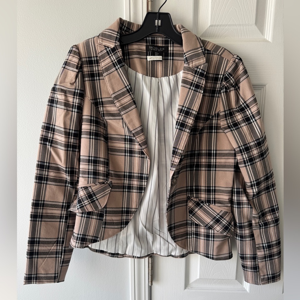 Rachel Zoe Tan and Black Plaid Blazer
